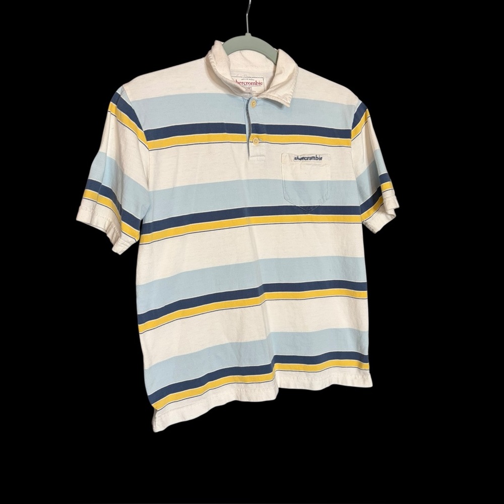 Abercrombie & Fitch Y2K Vintage Striped White Preppy Polo Shirt Sz L